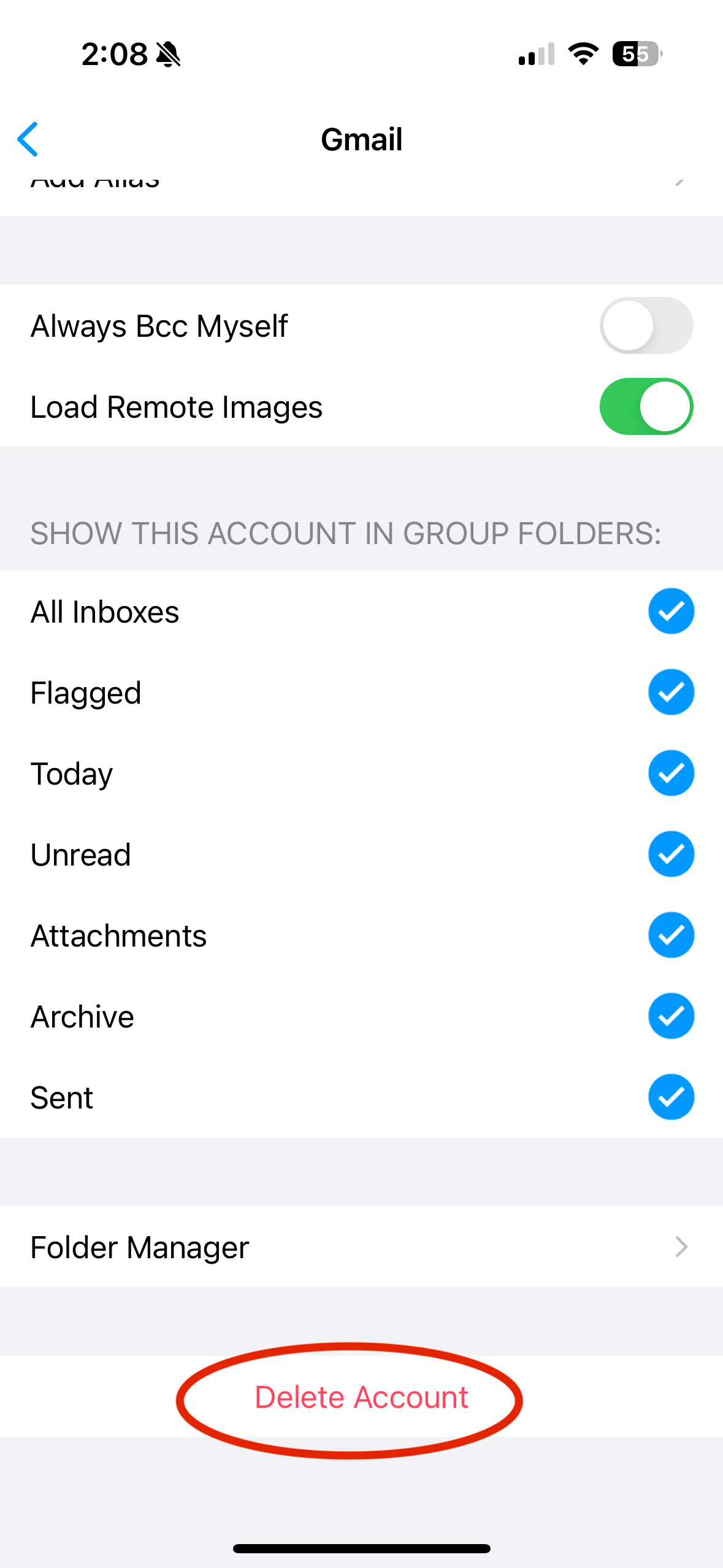 How do I remove an email account from the app? Email